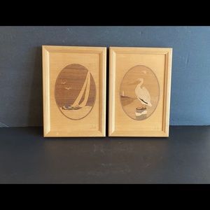 Wood Inlay Wall Art Decor Sailboat and Pelican
